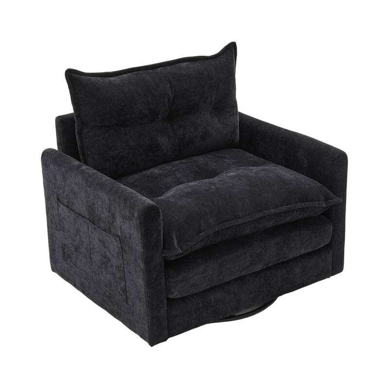 Swivel Barrel Chair - Mid Century Modern Chair, Thick Padded Arm Chair with Solid Metal Base, Comfortable Single Sofa Chair