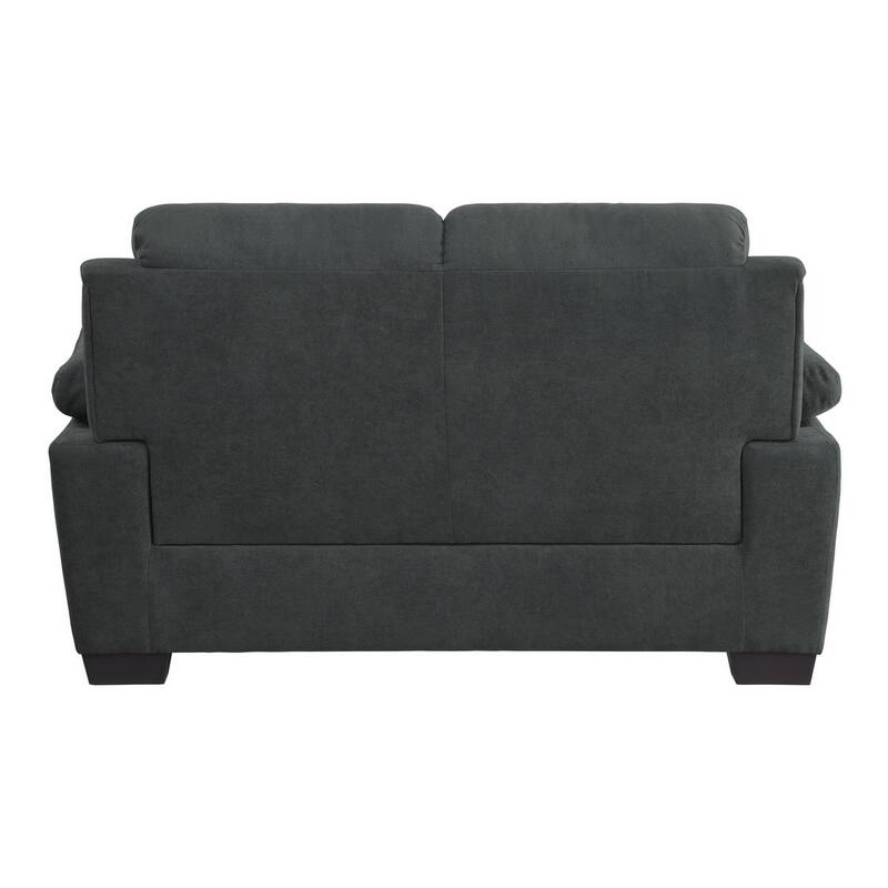 Hugh 58 Inch Loveseat, Dark Gray Polyester, Foam Cushioned, Solid Wood