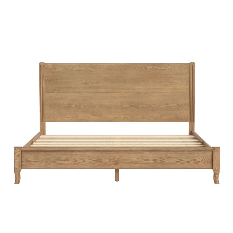 Solid Wood Panel Platform Bed with Headboard, Double Size Beds Wooden Rustic Bed Frame Bedroom Furniture