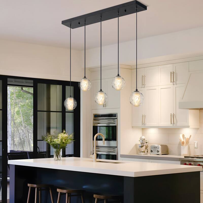 Starsky 5 Light Modern Linear Chandelier Cluster Kitchen Island Light with Glass Shade
