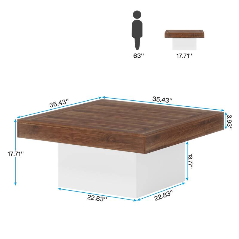 Engineered Wood Square Coffee Table LED Center Table for Living Room