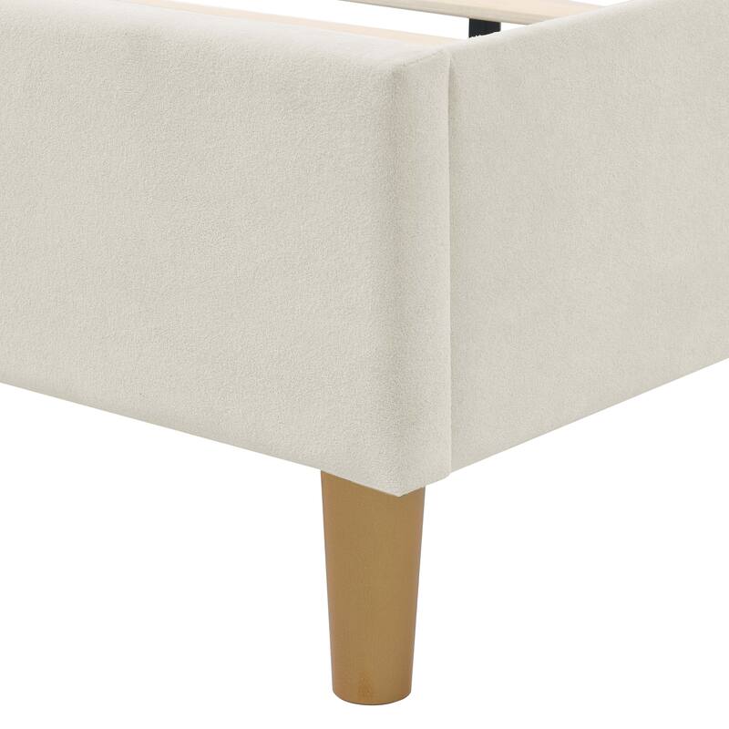 Queen Upholstered Bed Frame with Curved Tufted Headboard