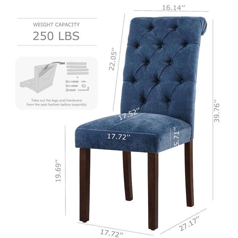 Tufted Parsons Upholstered Dining Side Chairs with Solid Wood Legs and Padded Seat