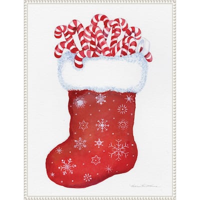 Candy Cane Stocking by Kathleen Parr McKenna (23 x 30 in.), Framed Canvas Wall Art Print - Sylvie Beaded White