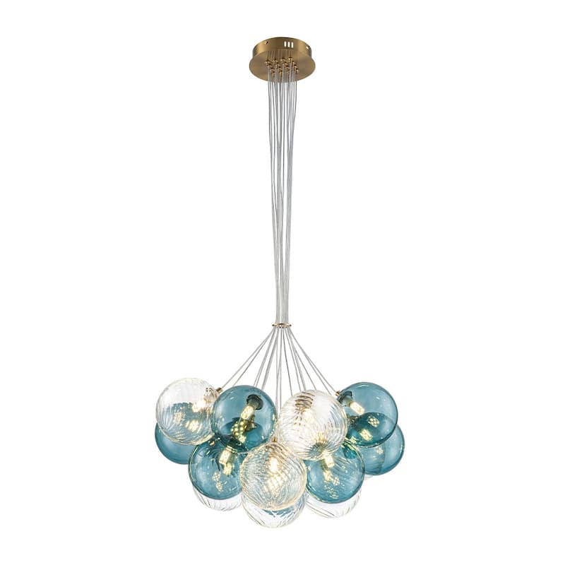 Stylish 16-Light Blue Tone Cluster Glass Bubble Chandelier