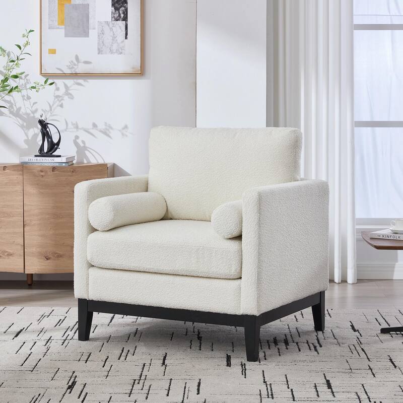 Boucle Armchair with Storage Ottoman - 300lb Capacity, Farmhouse Style