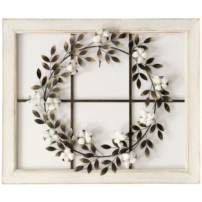 StyleCraft Floral Wreath Wood Framed Wall Art - White