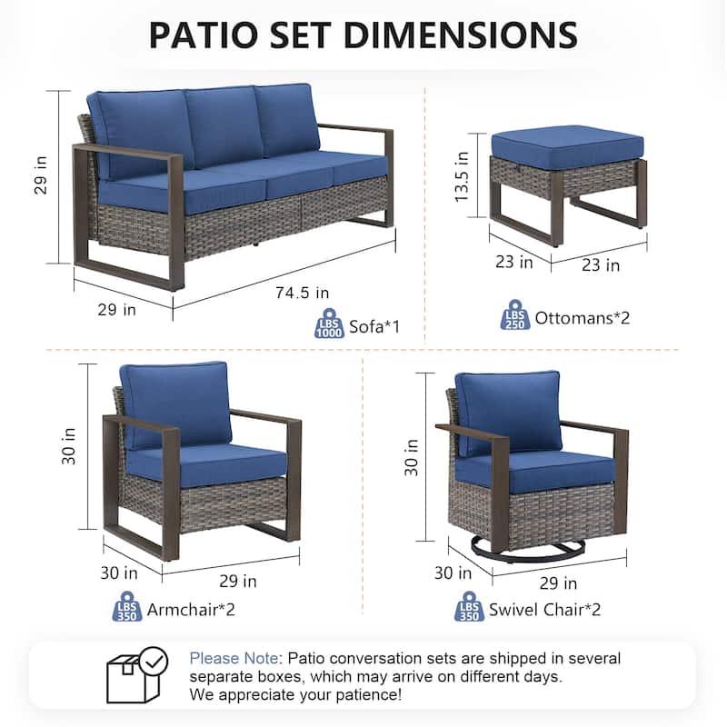 Pocassy 7 Pieces Outoor Patio Sofa Swivel Chair Ottoman Set