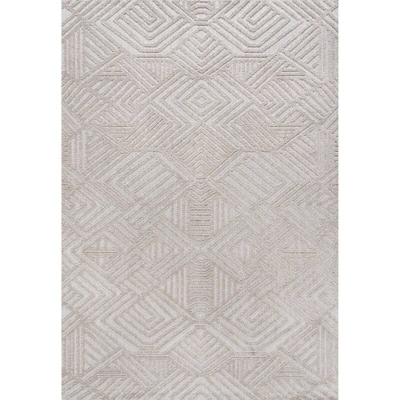 JONATHAN Y Aylan High-Low Pile Art Deco Geometric Indoor/Outdoor Area Rug - 4 X 6 - Beige