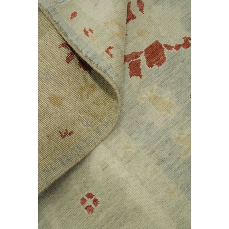 Vegetable Dye Wool Oushak Turkish Area Rug, Floral Geometric Carpet - 11' 8'' X 9' 3''