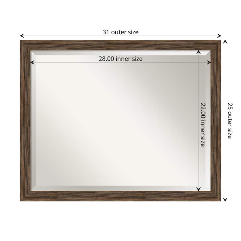 Beveled Wood Bathroom Wall Mirror - Regis Barnwood Mocha Narrow Frame - Regis Barnwood Mocha Narrow - Outer Size: 31 x 25 in
