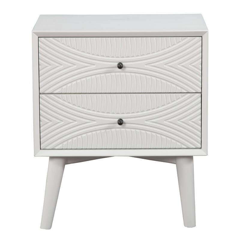 White Solid Wood 2-Drawer Rectangular Nightstand with Metal Handles