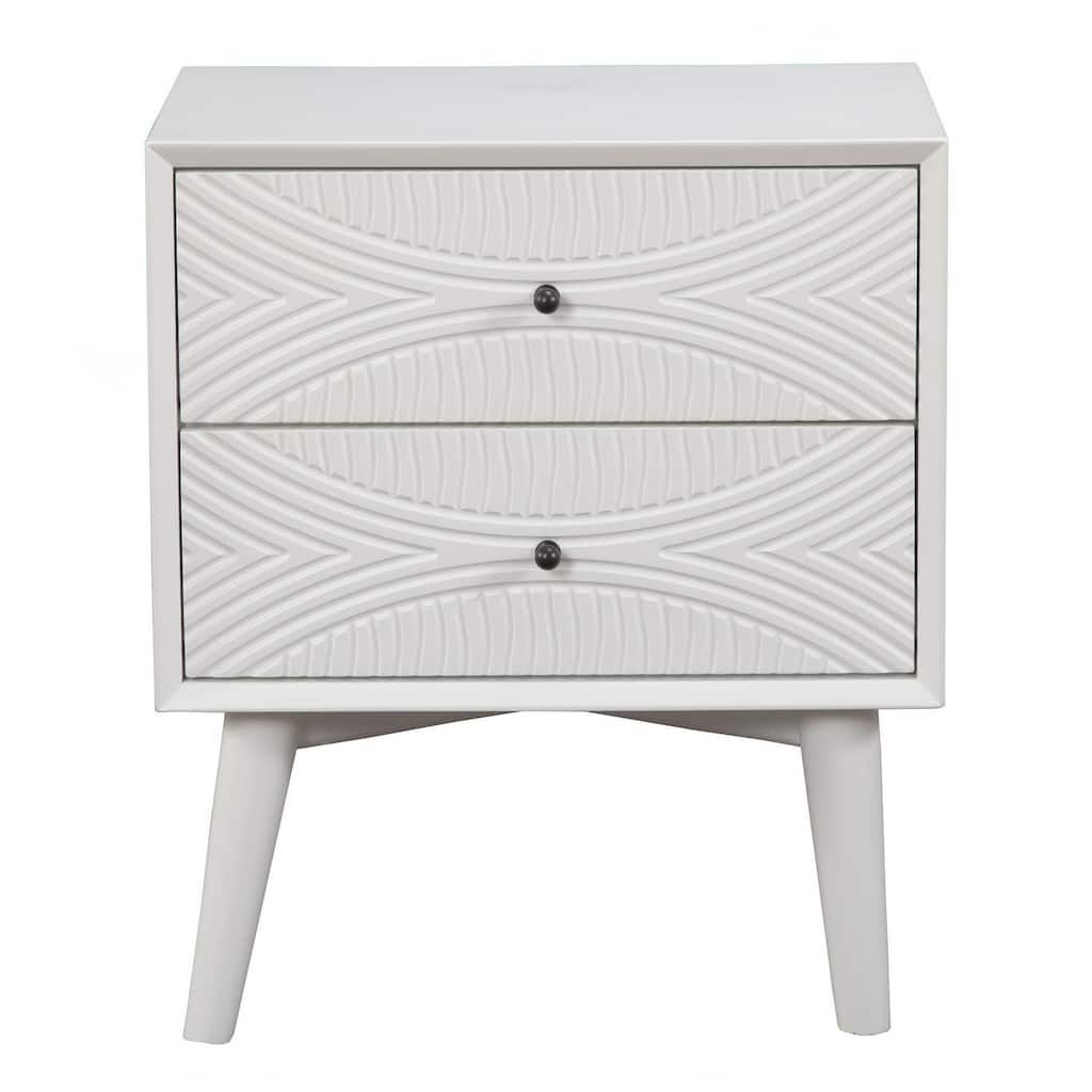 White Solid Wood 2-Drawer Rectangular Nightstand with Metal Handles