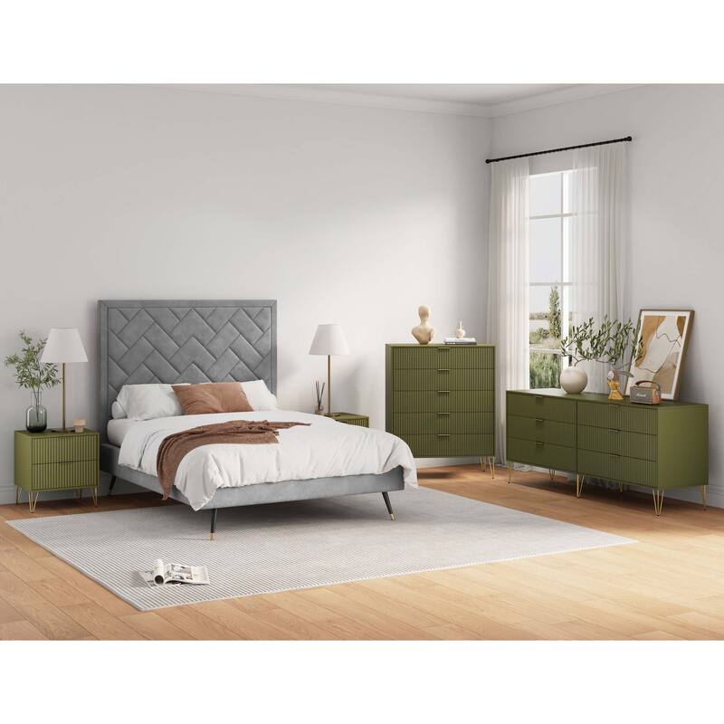 Manhattan Comfort 3-Piece Dumbo Modern 5-Drawer Tall Dresser Nightstand Combo Set