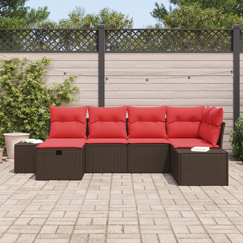 vidaXL 6/7 Garden Sofa Set with Cushions Black/Brown/Grey Poly Rattan - 103.9 x 60.6 x 27.2