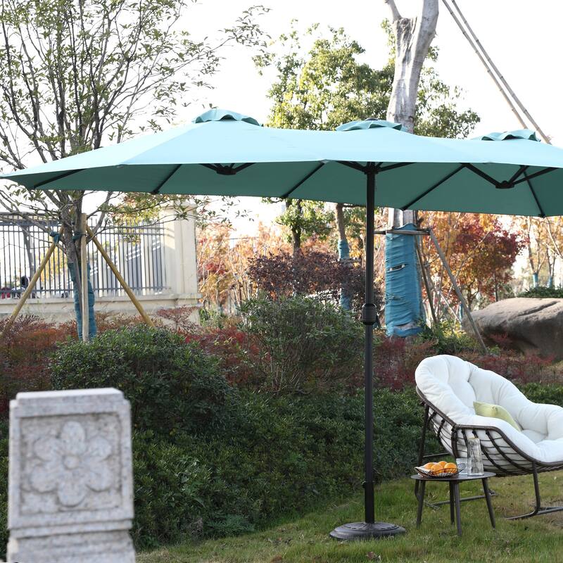 Double-Sided Outdoor Umbrella Rectangular Large Outdoor Umbrella with Crank Handle, for Garden and Outdoor (Light Green)