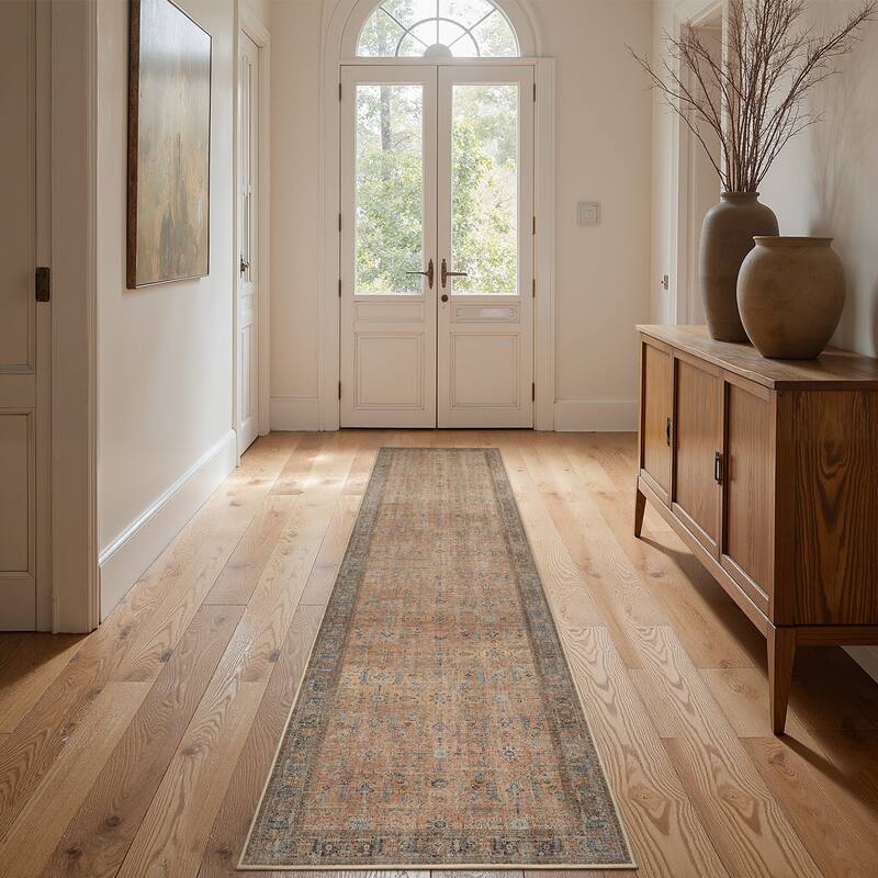 Mcow Floral Collection Machine-Washable Non-Slip Area Rug