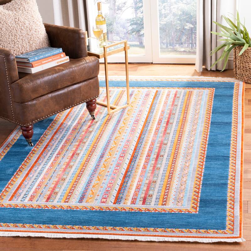 SAFAVIEH Bokhara Grace Traditional Oriental Polyester Rug - 9' x 11'7" - Blue/Orange