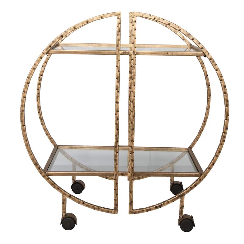 32.5" Antique Gold and Clear Contemporary Bar Cart