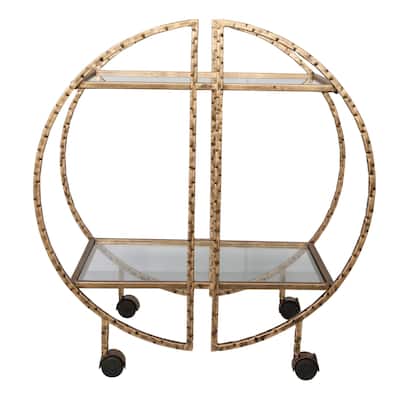 32.5" Antique Gold and Clear Contemporary Bar Cart