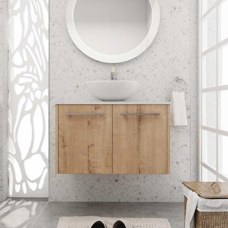 BNK 24"/30" Single Sink Bathroom Vanity with Soft Close Door, Modern Floating Vanity - 29.5''W×18.9''D - IMO with sink-321