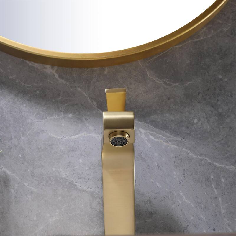 Modern Bathroom Sink Faucet Single Hole with Single Handle & Deck Plate in Gold