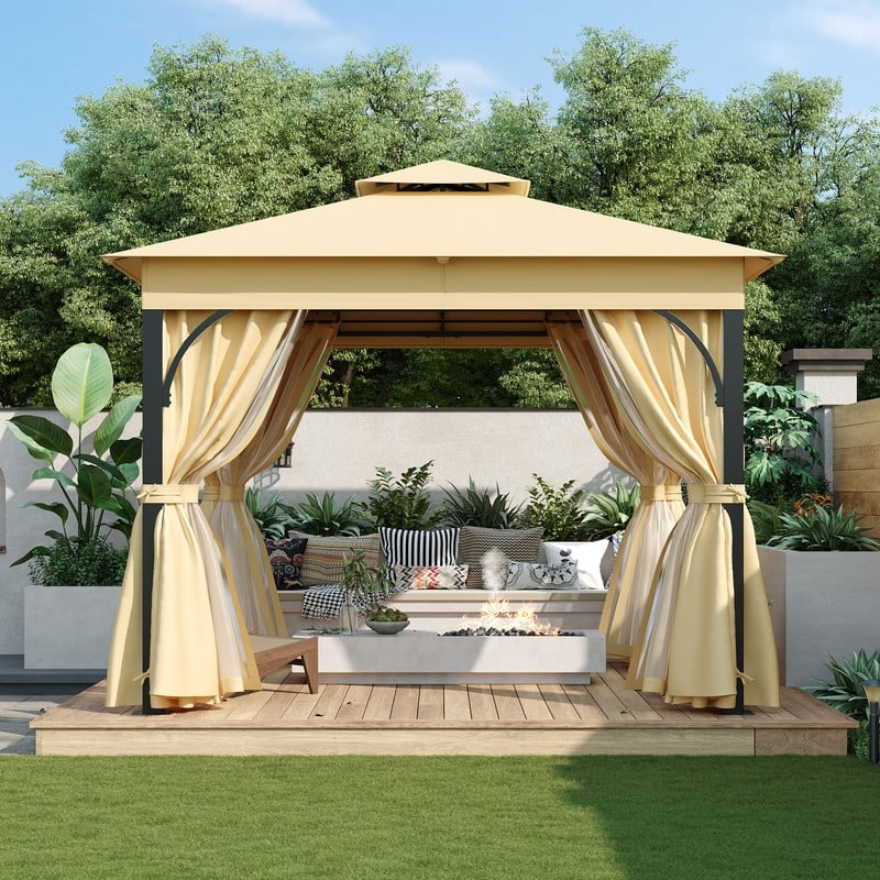 Spruce & Spring Outdoor Gazebo Tent with Double Roofs - 10x10 - Beige