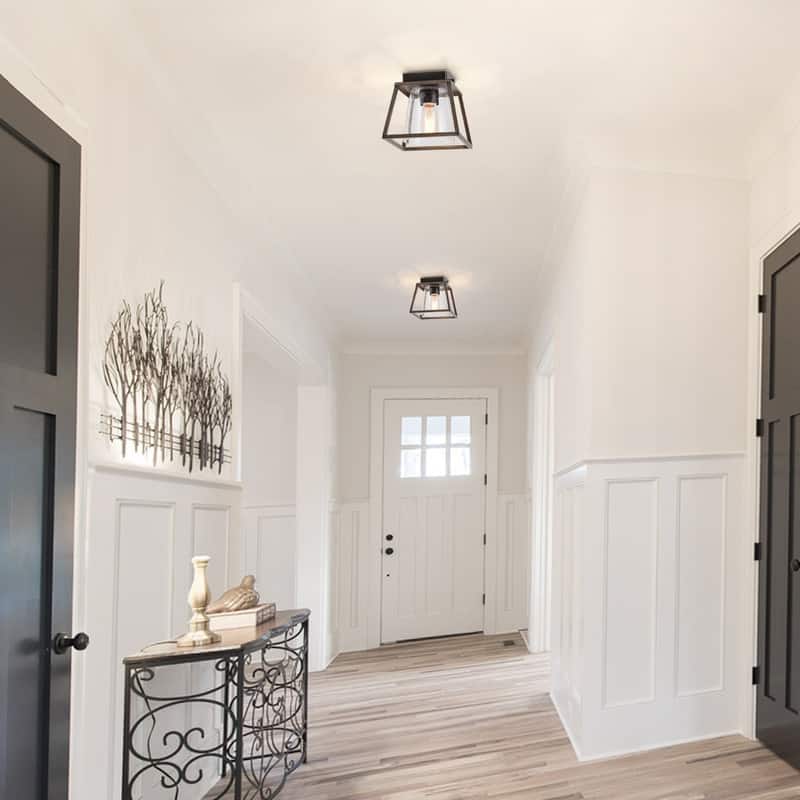 Modern Farmhouse 1-light Cage Glass Flush Mount Lights for Kitchen Dining Room - W7.9 x L7.9 x H7.3