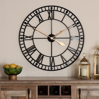Janette Classic Contemporary Black and Gold Finished Metal Wall Clock ...