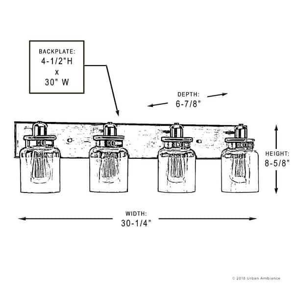Industrial Brushed Nickel Bathroom Vanity Light - 8-5/8"H x 30-1/4"W x 6-7/8"Dep