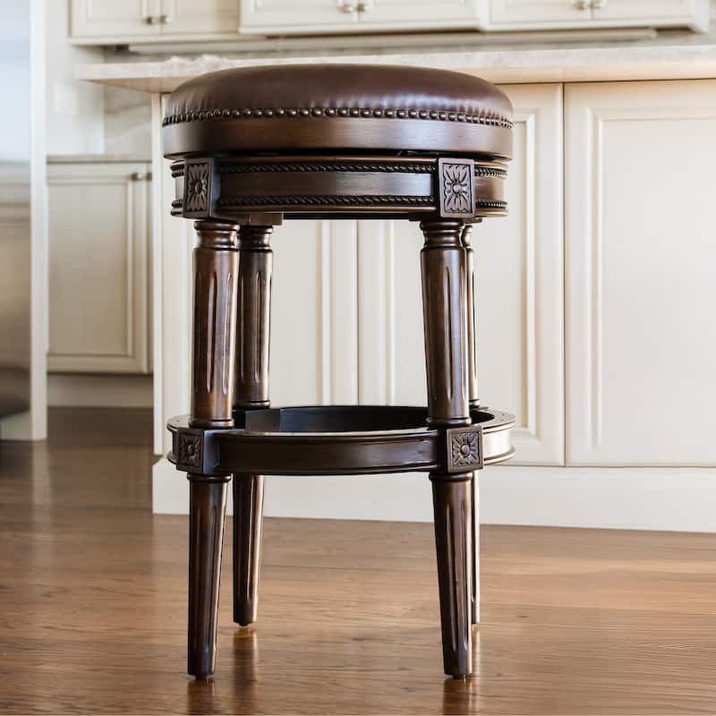 Maven Lane Pullman Backless Swivel Kitchen Stool - Dark Walnut Vegan Leather - Bar Height