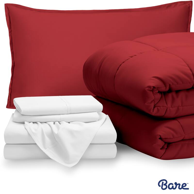 Bare Home Bed-in-a-Bag Down Alternative Comforter & Sheet Set - Red/White - Twin