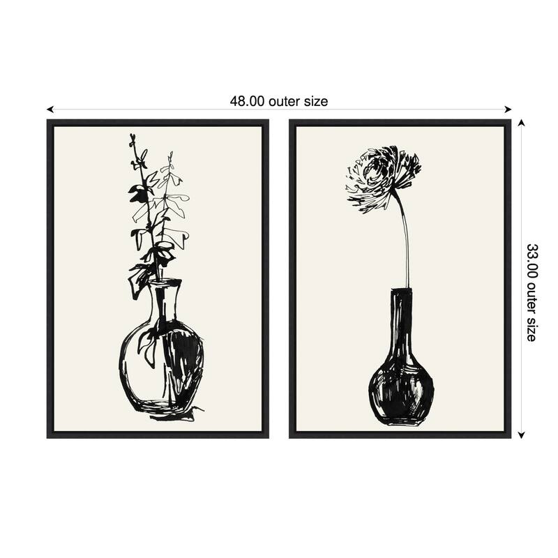 Amanti Art Flower & Leaves in a Vase Ink Sketch 2 Piece by Rosana Laiz Blursbyai Framed Canvas Wall Art