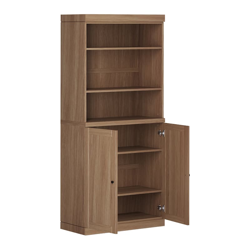 Palace Imports Premium 100% Solid European Oak Hardwood 6-Shelf Modular Bookcase with Bottom Shaker Doors - 32" Wide, 71.5" Tall