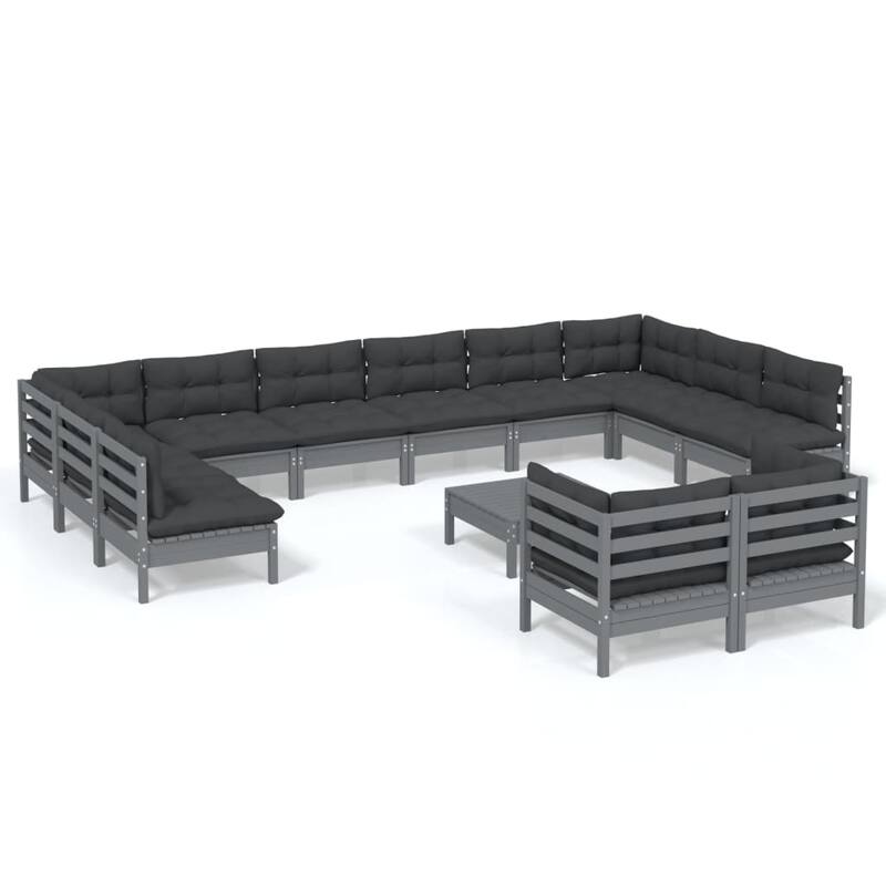vidaXL Solid Pinewood Patio Lounge Set 13 Piece with Cushions Multi Colors