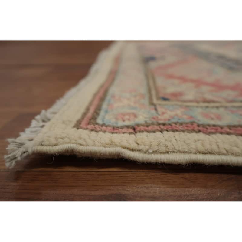 Hand Knotted Oriental 100% Wool Carpet Traditional Geometric Beige & Ivories Kazak Runner Rug - 16' 3'' X 3' 2''
