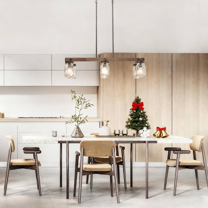 Modern Farmhouse 6-Light Chandelier Mason Jar Textured Glass Linear Kitchen Island Light for Dining Room