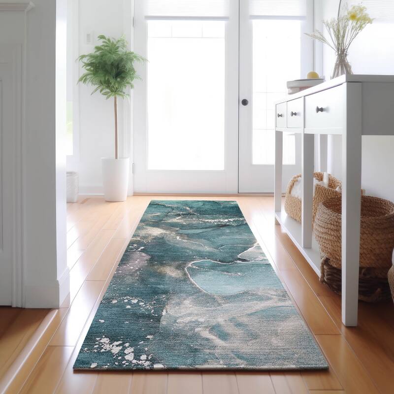 Premium Washable Super Soft Abstract Contemporary Mayfield Rug - Teal - 2' 3" x 7' 6" - Runner