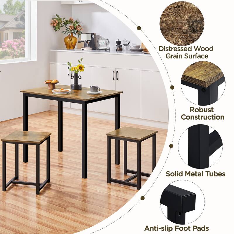 Yaheetech Industrial 3-Piece Dining Table Set w/ 2 Stools for Kitchen