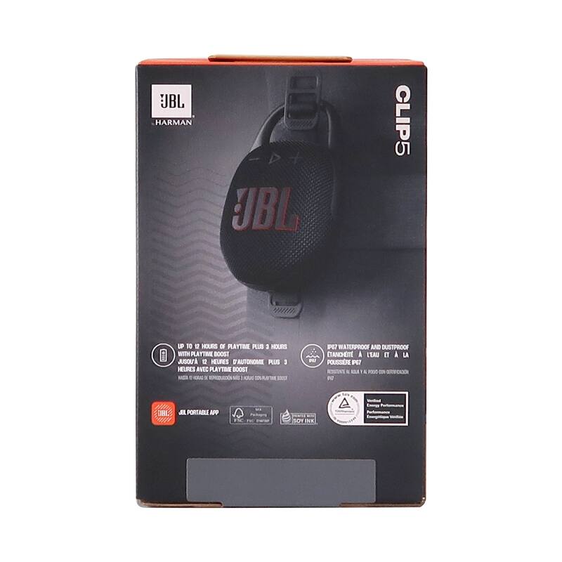 JBL Clip 5 Portable Waterproof Dustproof Wireless Speaker Black + Waterproof Neoprene Medium Lens Pouch + JBL in Ear Headphones