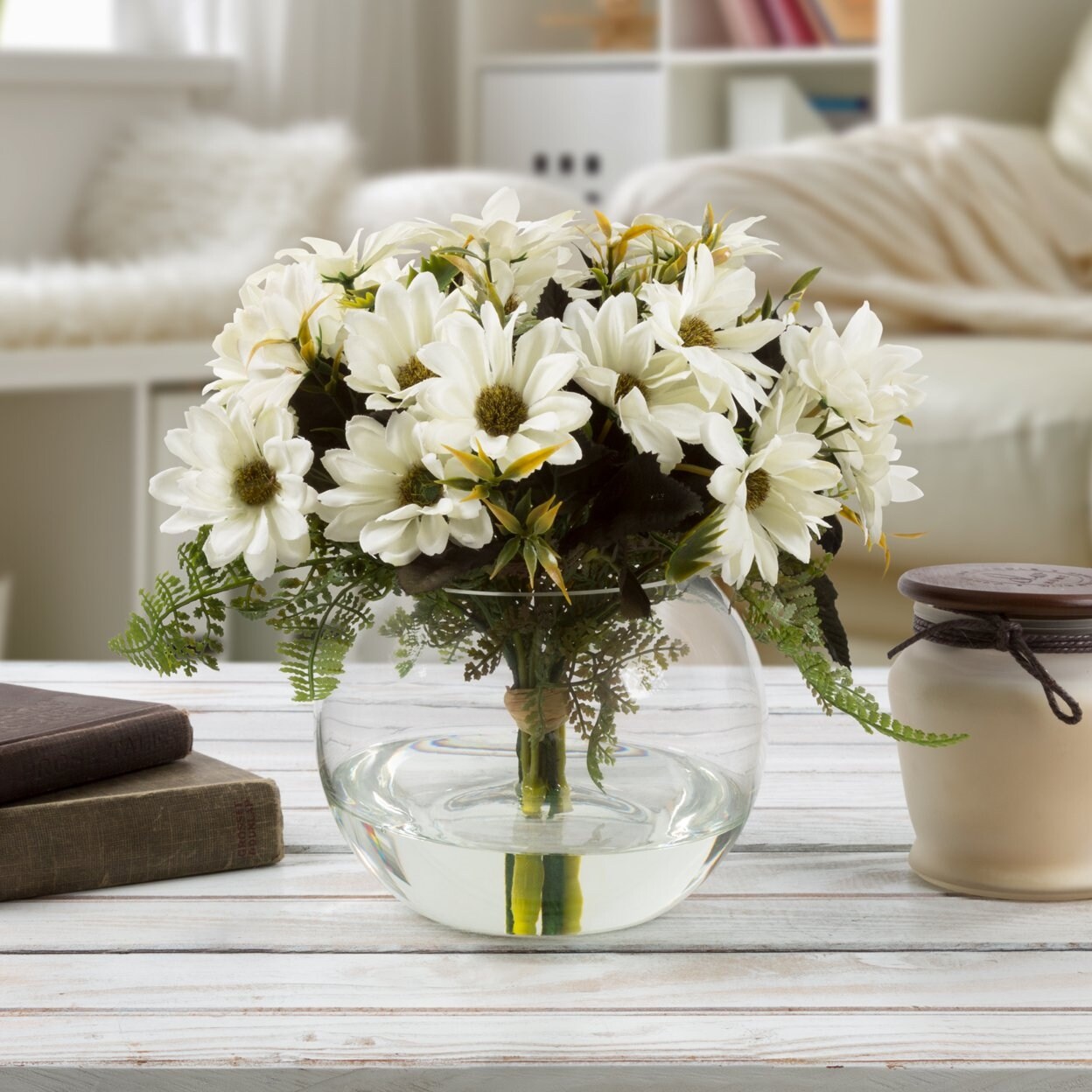 Shop Faux Daisy Floral Table Decor Centerpiece Glass Vase