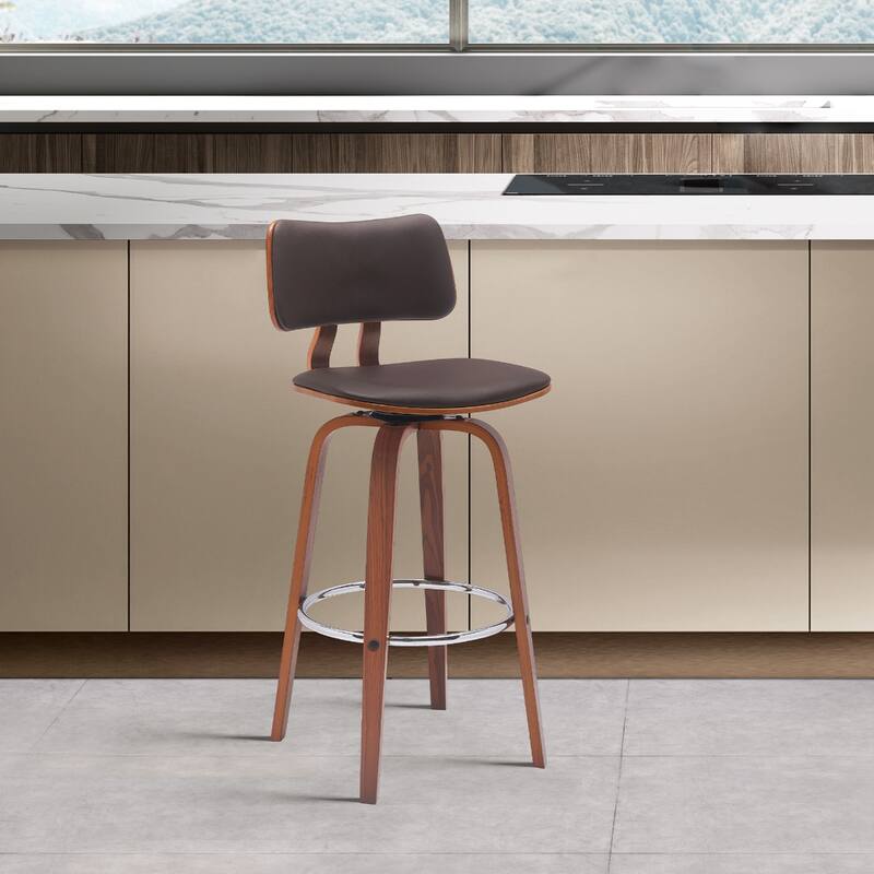 Faux Leather Armless Counter Height Bar Chair with Wood Frame, Swivel and Footrest