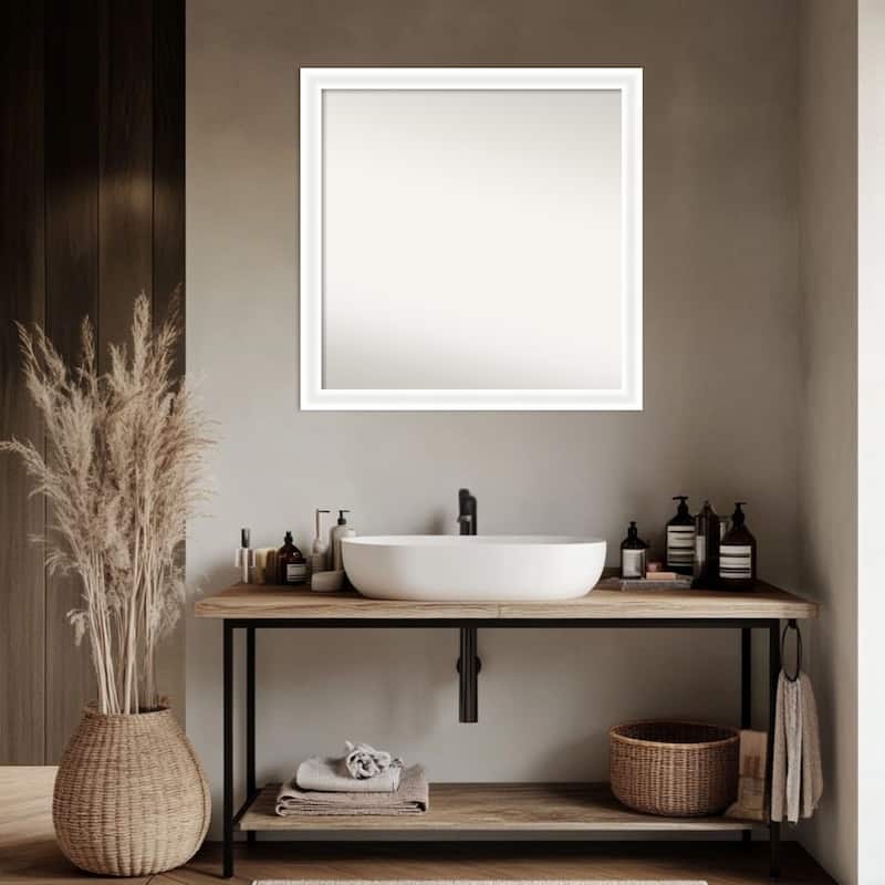Oliver Narrow Non-Beveled Wood Framed Bathroom Vanity Wall Mirror