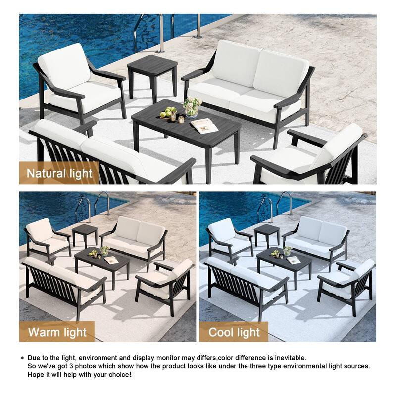 6-piece Adirondack Teak Patio Armchairs Loveseat Seating Conversation Set