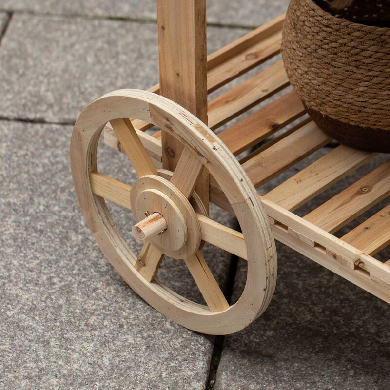 2 Wheeled Wood Wagon with Shelves for Plants and More