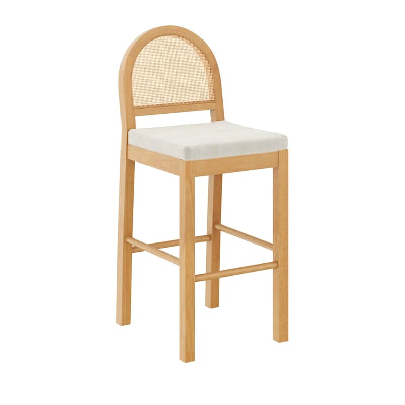 Bailey Boucle Upholstered Rattan Bar Stool or Counter Height Stool with Natural Rattan Woven Back For Kitchen Island