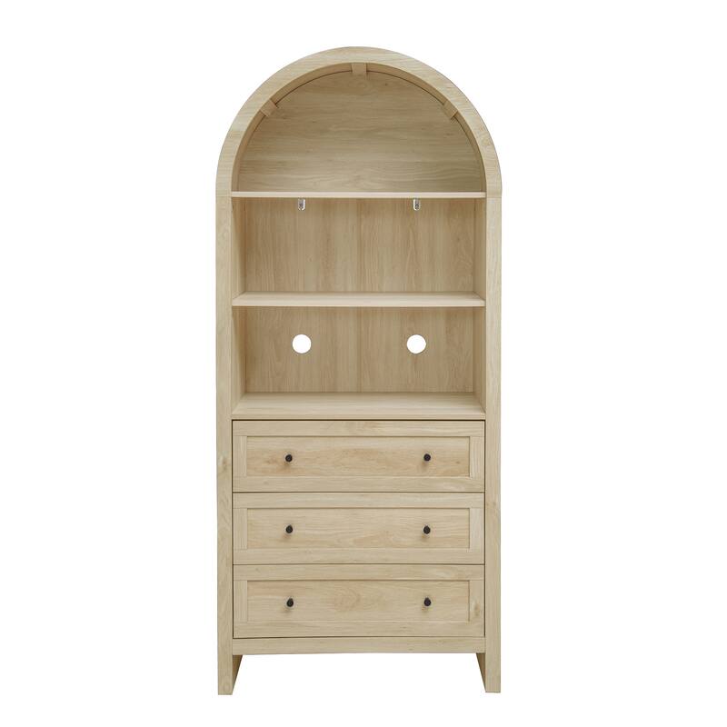 Wood Kitchen Cabinet, Storage Cabinet with Adjustable Shelves, Arched Accent Cabinet with 3 Smooth-Glide Drawers