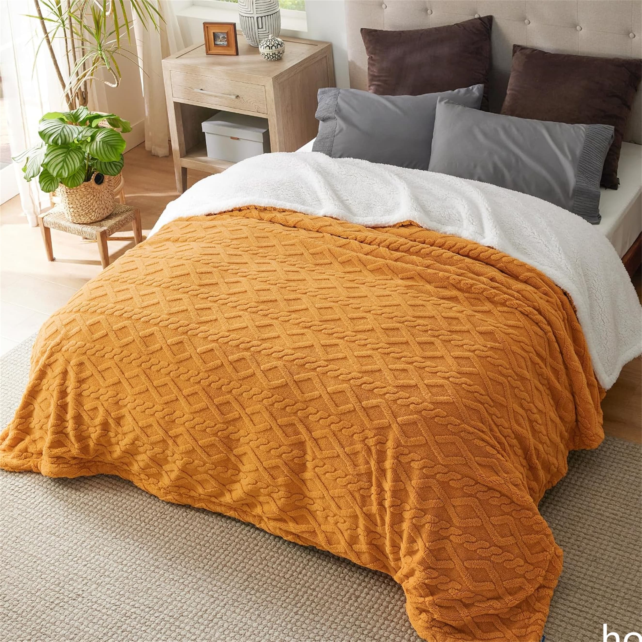 Fleece Soft Cozy Fuzzy Cable Blankets,Thick Warm for All Seasons -90x90 inch