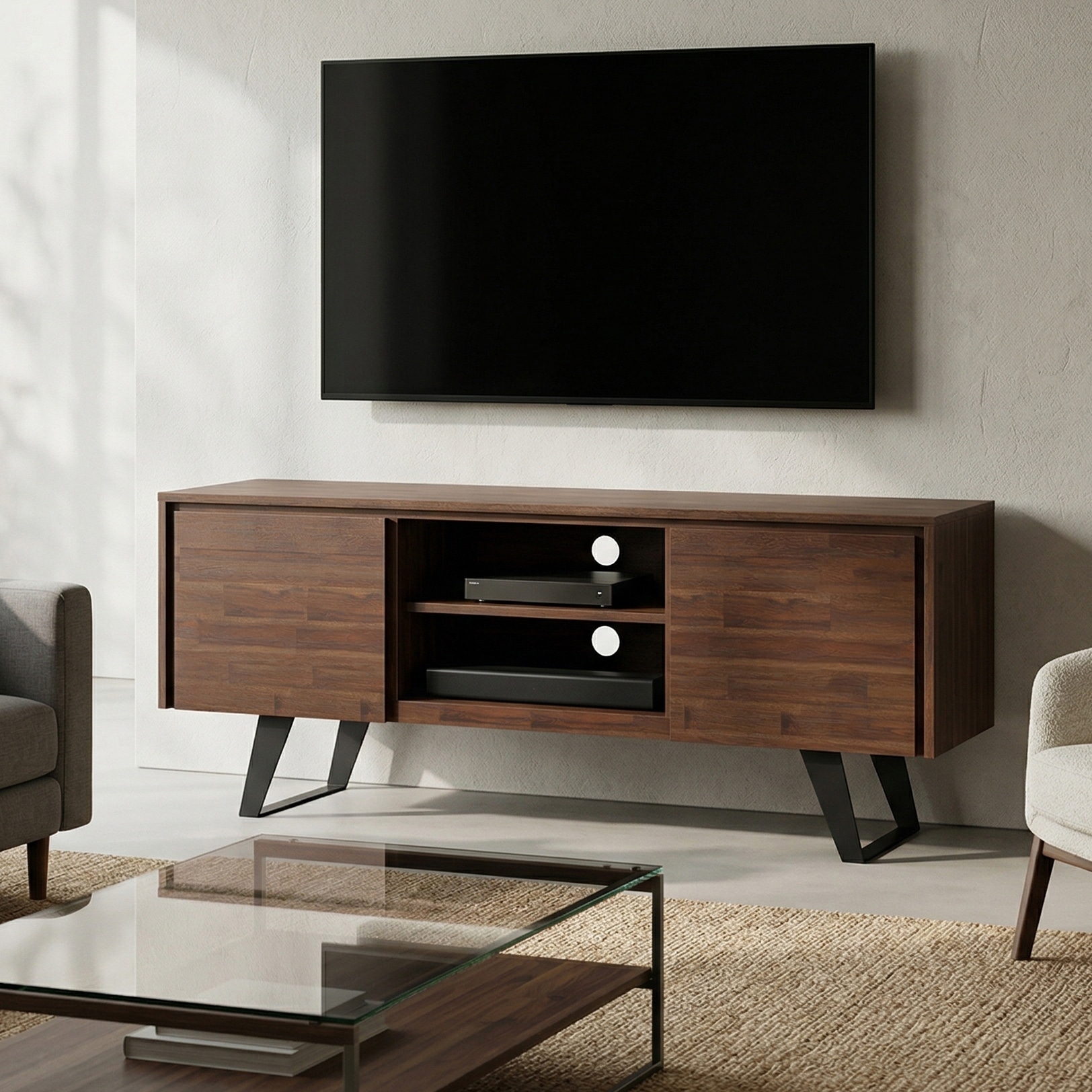 WYNDENHALL Mitchell WOOD Modern Industrial TV Media Stand For TVs
