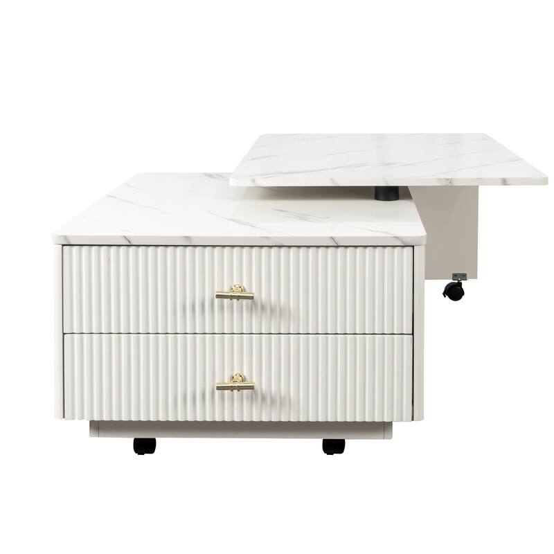 Extendable Coffee Table with Storage, Reversible Living Room Table with 2 Drawers and with 6 Wheels
